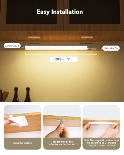 Rechargeable Motion Sensor Light 3 Color Dimmable Closet Light - USB Stick on LED Magnetic Under Cabinet Lighting, 3 Packs
