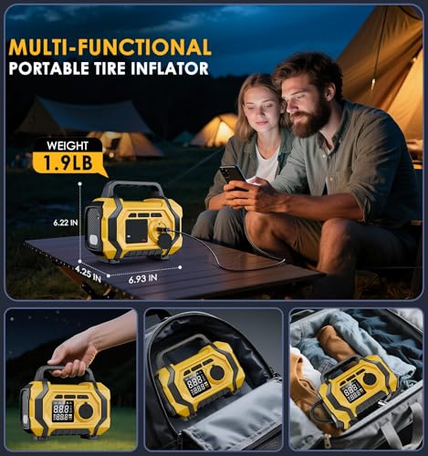 Portable Tire Inflator: Fast 150PSI Air Pump for Car, Motorcycle, Balls, Bike - Cordless, Pressure Gauge, Auto Shut-off, LED Display