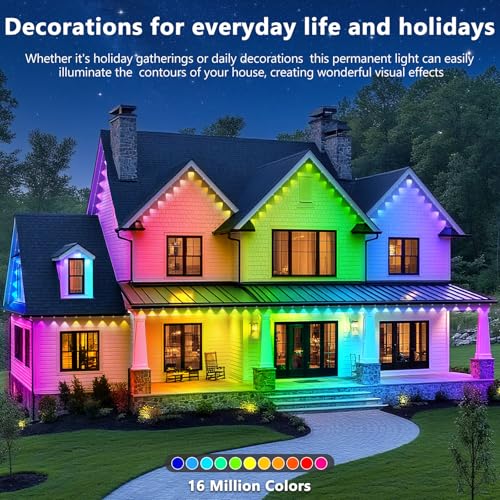 LETIANPAI RGB Eaves Light, App Control, DIY Scene Modes, IP67 Waterproof Under Eave Lighting for Decor, Garden, House, Party