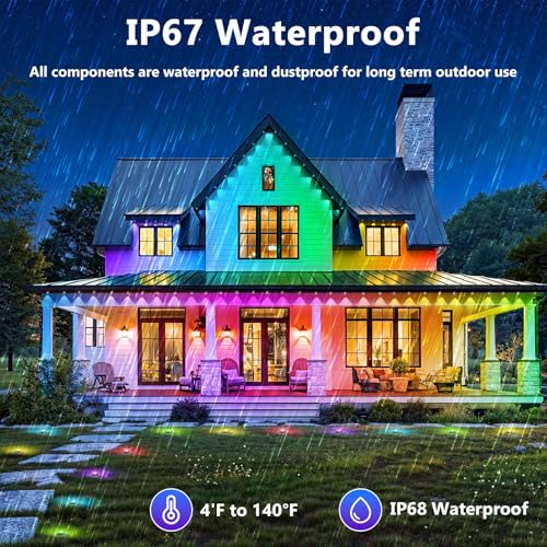 LETIANPAI RGB Eaves Light, App Control, DIY Scene Modes, IP67 Waterproof Under Eave Lighting for Decor, Garden, House, Party