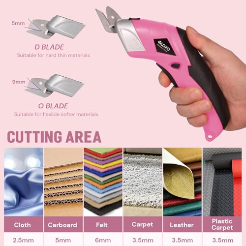 VLOXO Cordless Electric Scissors: Rechargeable Cutter for Fabric & Cardboard, Powerful Shears with 2 Blades - Pink