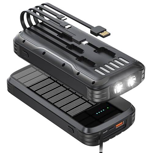 Brand Solar Charger Power Bank 40,000mAh, Fast PD 20W Charging, 4 Cables, USB-C, Flashlights - Camping Essentials