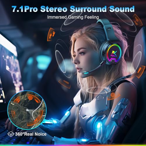 PG4 Wireless Gaming Headset - Bluetooth 5.4, LED Light, Noise-Canceling Mic - 48H Battery, 7.1 Surround Sound - PS5, PS4, PC, Mac, Switch
