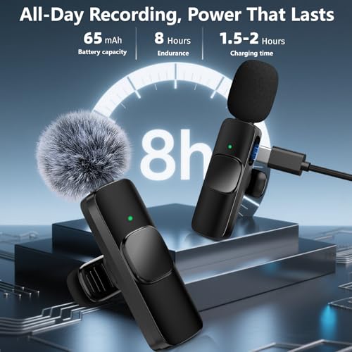 Lavalier Microphone Set for iPhone & Android, 2 Mini Mics for Video Recording, LiveStream, YouTube, Online Meetings - Black
