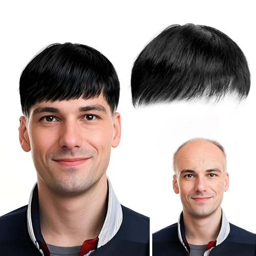 Black Natural Human Hair Toupee Clip for Men - Short Breathable Wig for Daily Wear