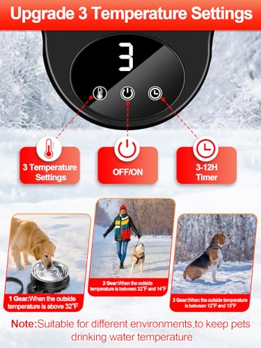Thermal Pet Bowl: 3 Temp Settings, Timer, 50oz Heated Water Dish, Removable Stainless Bowl - Ideal for Outdoor Cats, Dogs, Birds, Ducks
