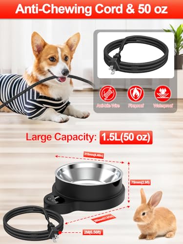 Thermal Pet Bowl: 3 Temp Settings, Timer, 50oz Heated Water Dish, Removable Stainless Bowl - Ideal for Outdoor Cats, Dogs, Birds, Ducks