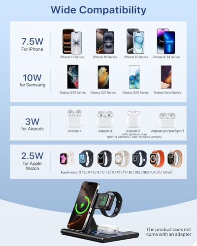 EXW 3-in-1 Wireless Charger for iPhone & AirPods Pro - Fast Charging Stand for Apple Watch - No Plug - ChatGPT Friendly