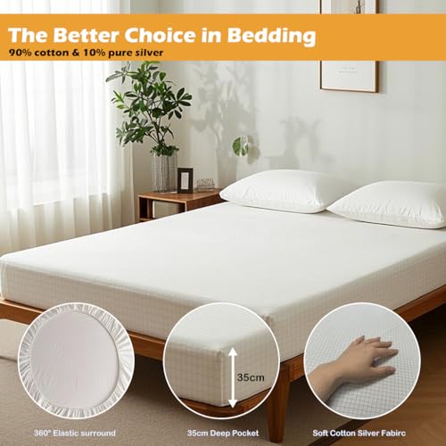 Grounding Double Size Bed Sheet, Organic Cotton & Silver Fiber, Beige, 135x190x35cm