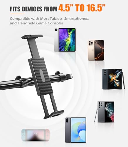 Tablet Holder for Car Headrest: Dual-Clamp Stability, 360° Adjustable, Back Seat Mount for iPad Pro/Air/Mini, Galaxy Tab, Kindle Fire