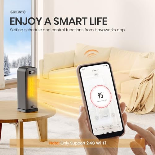 MORENTO Portable Electric Heater: Smart Voice Control, 1500W PTC Ceramic Safety, Quiet Office Bedroom Home - Black