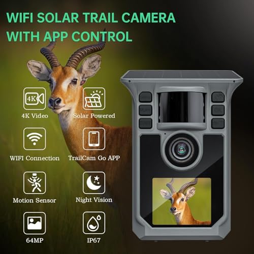 Forever Power 4K 64MP WiFi Solar Game Camera, Night Vision, 64GB Memory Card - Outdoor Wildlife Detection