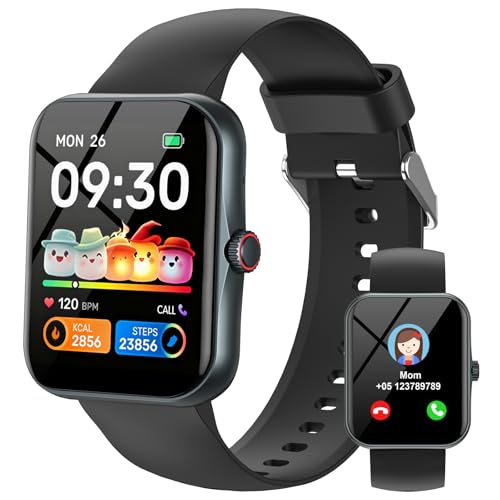 Montre Connectée Enfant, HD Smartwatch IP68 Étanche, 120+ Modes Sport, Cardio, Podomètre, Jeux - Ados 4-16 Ans, Noir