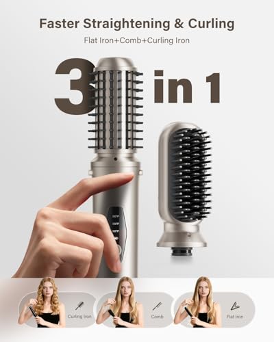 Mini Travel Cordless Hair Straightener Brush: 2-in-1 Curl & Straighten, Fast Heating, 200M Negative Ions - Women's Hot Comb