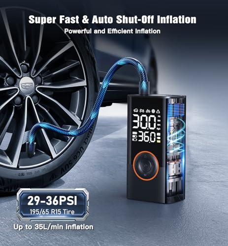 Portable Cordless Mini Air Pump 150PSI, Fast Inflation Gauge - For Cars, Bikes, Balls