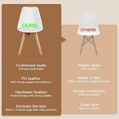 OLIXIS Mid-Century Modern Dining Chairs with Wood Legs & PU Leather Cushion - Set of 4, White
