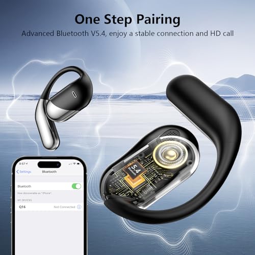 Wireless Open Ear Earbuds, Bluetooth 5.4, Mic, IPX7 Waterproof, LED Charging Case, Ideal for Running Fitness Gym