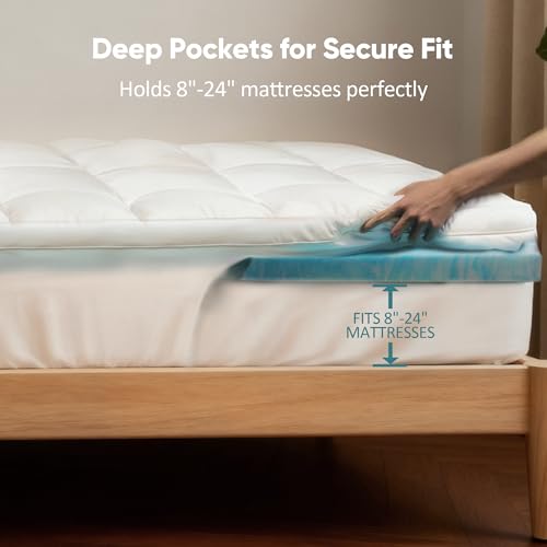 College Dorm Twin XL Memory Foam Mattress Topper, Cooling Gel & Down Alternative Pillow Top Pad Cover, 4 inch - Deep Pocket