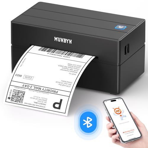 MUNBYN Bluetooth Shipping Label Printer 4x6 for Etsy, Shopify, eBay - Thermal Printer for Phone, Chromebook - USB for Windows, Mac