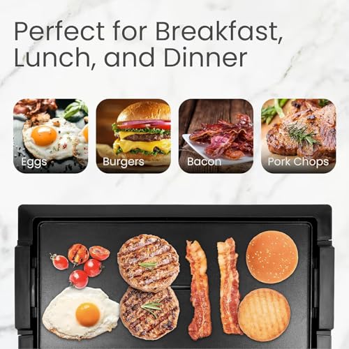 Brand Electric Indoor Griddle: Flat Top Grill, Fast Heat-Up BBQ, Large Nonstick Plate, Adjustable Temp, Dishwasher Safe, Black