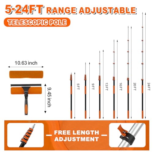 Professional 30FT Window Squeegee Kit with Extension Pole - Ideal for High Windows, Indoor/Outdoor Cleaning