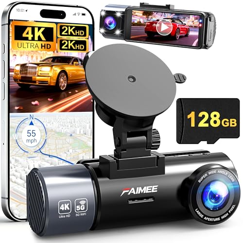 Brand 4K Dash Cam Front Rear GPS WiFi Night Vision WDR 160°Wide Angle Parking Monitor Emergency Lock 128GB Card - Cars