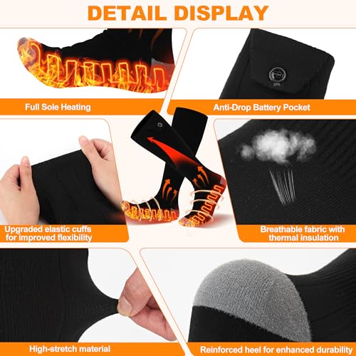 Heated Electric Socks for Men & Women, 360° Toe Heating, 4 Heat Settings - Outdoor Skiing, Winter Camping, Hiking