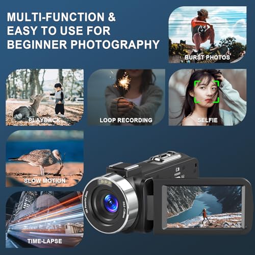 Brand 8K Video Camcorder 64MP IR Night Vision Vlogging WiFi Touch Screen for YouTube, 32GB SD Card, Remote, Two Batteries