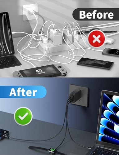 USB C Charger Block 100W, 3-Port Fast Charging Adapter for MacBook, iPhone, iPad, Samsung - Black