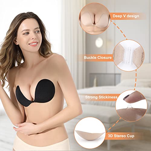 Invisible Adhesive Push Up Bra 2 Pack for Women, Backless Strapless, Evening Dress - Nude & Black