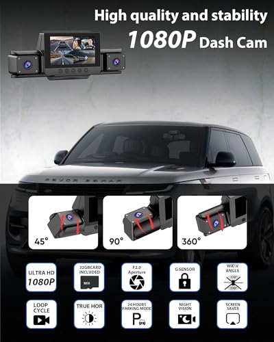 Brand 4-Channel 360° Dash Cam: Front & Rear FHD 1080P, 180° Rotating Side-View, Collision Detection, Parking Monitor | Sedan & SUV