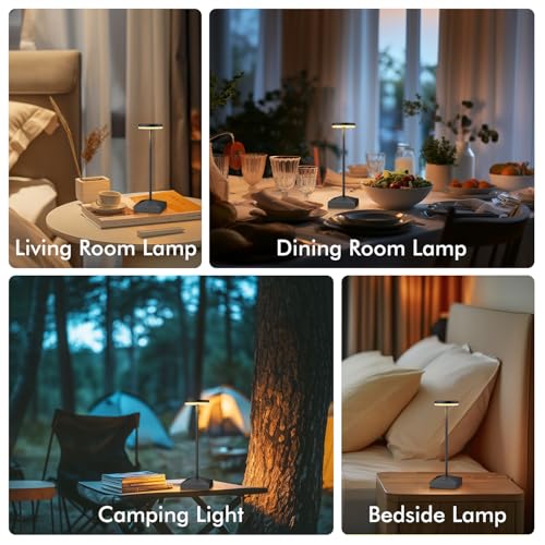Black Small Cordless Table Lamps - Set of 3, Rechargeable LED Lights - Portable Touch Lamp for Bedside, Dining, Bar - Battery Operated