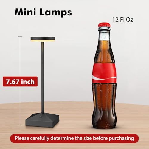 Black Small Cordless Table Lamps - Set of 3, Rechargeable LED Lights - Portable Touch Lamp for Bedside, Dining, Bar - Battery Operated