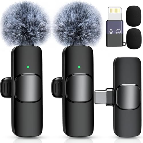Lavalier Microphone Set for iPhone & Android, 2 Mini Mics for Video Recording, LiveStream, YouTube, Online Meetings - Black