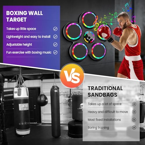 Smart Music Boxing Machine with LED Lights & Bluetooth, 9 Speeds, Wall Mounted, for Adults Kids