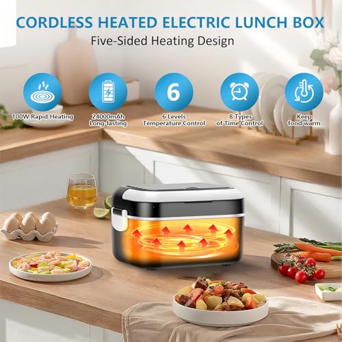 Smart Cordless Electric Lunch Box, 1.5L, Timer, Temp Control