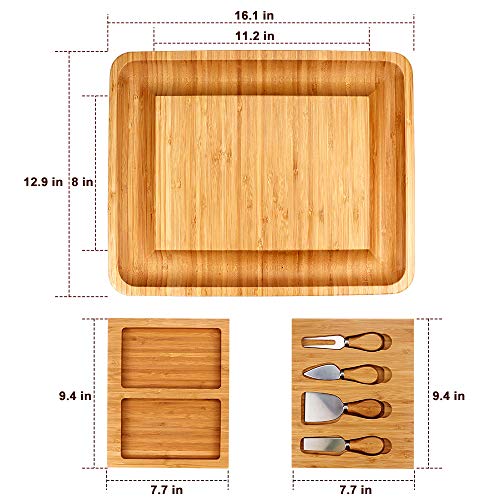Bamboo Cheese Board Set with Tools for Wine & Meat Lovers