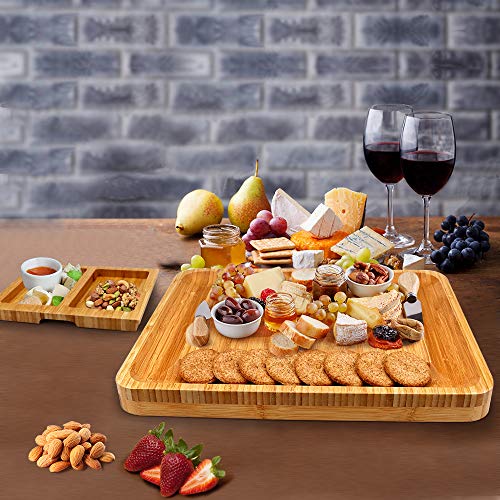Bamboo Cheese Board Set with Tools for Wine & Meat Lovers