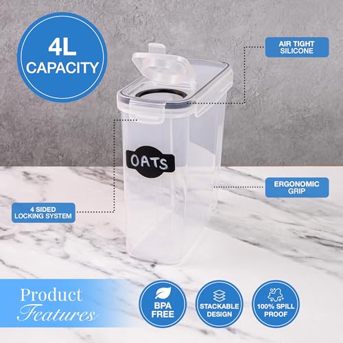 nuovva 4Pcs Cereal Storage Containers Set - Practical Dispenser, BPA Free - Ideal for Cornflakes, Flour Storage