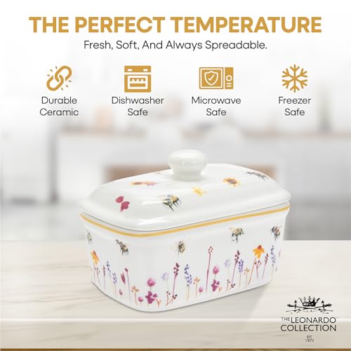 Jennifer Rose Gallery Busy Bees Butter Dish | Decorative Ceramic Keeper - Charming Bee-Themed Dining Table Essential