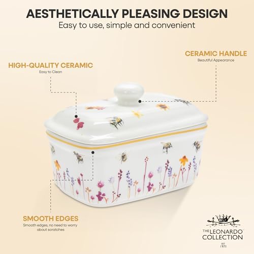 Jennifer Rose Gallery Busy Bees Butter Dish | Decorative Ceramic Keeper - Charming Bee-Themed Dining Table Essential