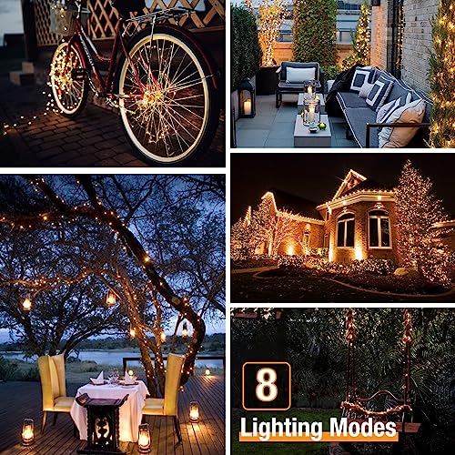 btfarm Solar Fairy Lights Outdoor, 160 LED 66FT Waterproof Twinkle Lights for Garden Patio, 8 Modes, Warm White