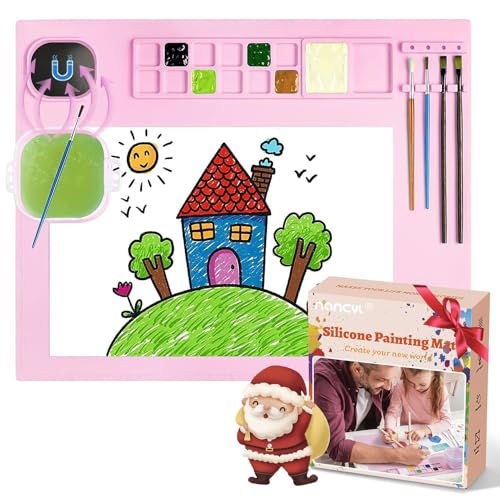 Art Mat with Cup, Brush Cleaner Tool for Kids' Clay Creations, Pink