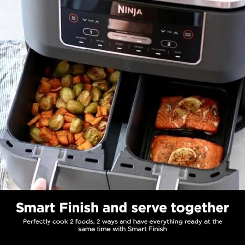 Ninja 8 Quart DualZone Air Fryer: 6-in-1, 2-Basket Design, Smart Finish - Roast, Broil, Dehydrate - Quick, Easy Meals