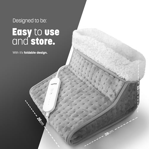 KEPLIN Electric Foot Warmer: Adjustable Temp, Auto Shut-Off, Soft Fleece, Washable Sleeves - Grey, 1-Pack
