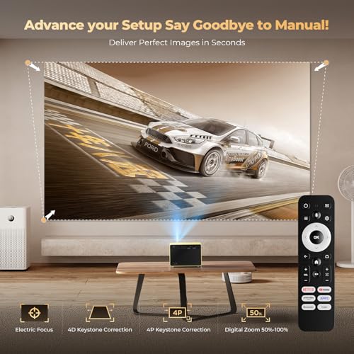 Kogata Mini Projector: WiFi, Bluetooth, Electric Focus, HDR10+. Ideal Outdoor Movie Proyector for Home Theater Experience