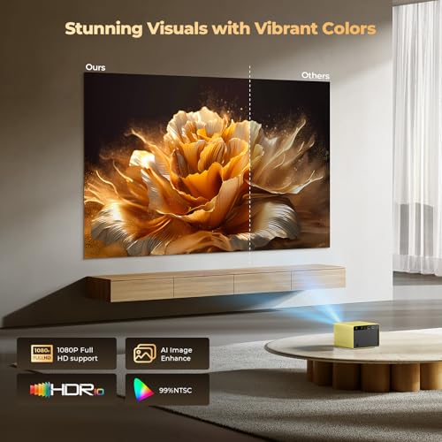 Kogata Mini Projector: WiFi, Bluetooth, Electric Focus, HDR10+. Ideal Outdoor Movie Proyector for Home Theater Experience