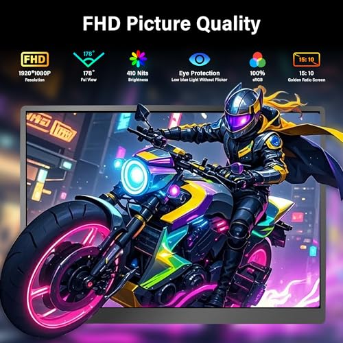 TravelSight 10.5-inch FHD Portable Monitor with 410Nits Brightness - HDMI USB-C - External Second Screen for Laptop PC, MAC, PS4, Xbox