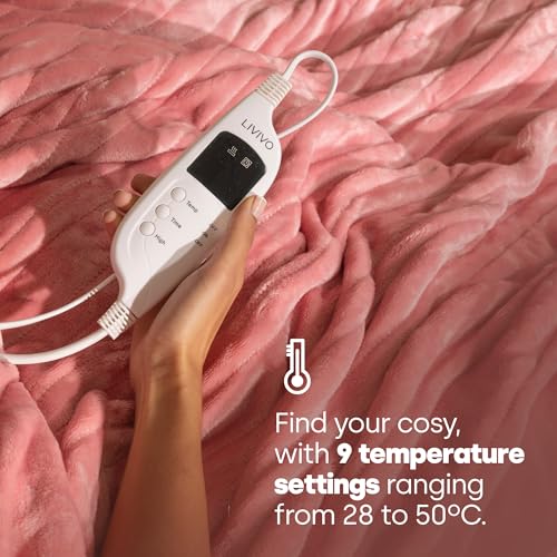 LIVIVO Heated Blanket 160x130cm - Soft Fleece Throw with 9 Heat Settings, Timer - Auto Shut-Off - Energy Efficient - Pink