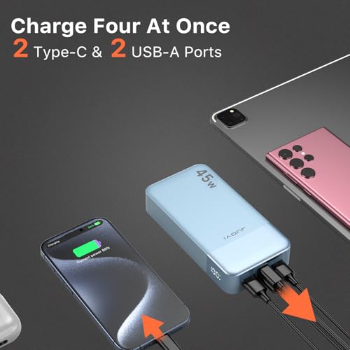 JUOVI 20000mAh Portable Charger, Fast Charging 4-Port Power Bank for Laptop, iPhone, Samsung - PD3.0 QC4.0 (Blue)